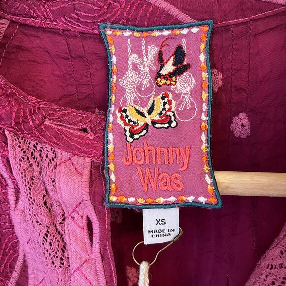 NWT Johnny Was Chamylla Blouse Top XS Embroidered Button Boho Floral Eyelet Plum - Picture 9 of 12